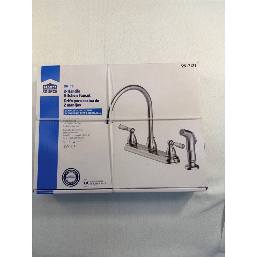 Project Source Brice 2-Handle Kitchen Faucet Stainless Steel 2517131 Side Spray